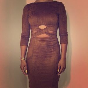 Suede brown midi dress